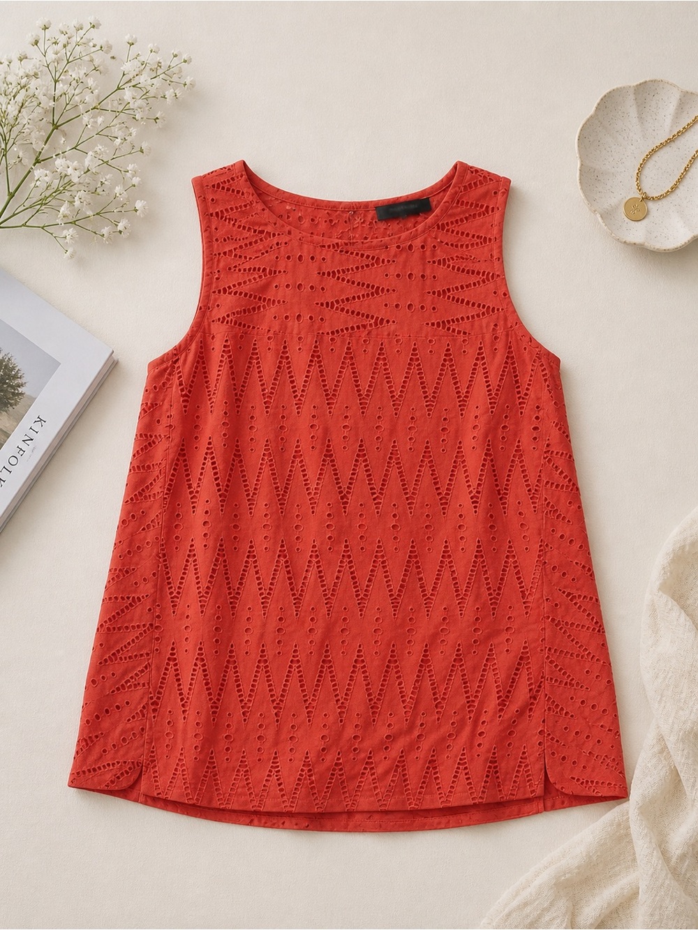 Sleeveless Coral Eyelet Top